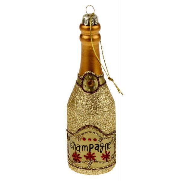 Χριστουγεννιάτικο Γυάλινο Μπουκάλι Σαμπάνιας, Χρυσό με Στρας (10cm)